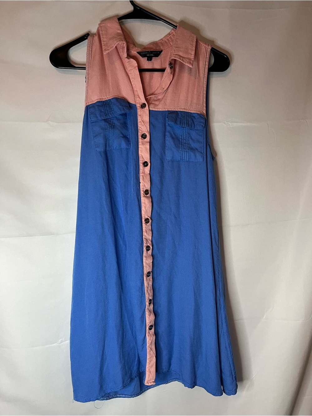 Christian Siriano Blue and Pink Sleeveless Button-Front Mini Dress